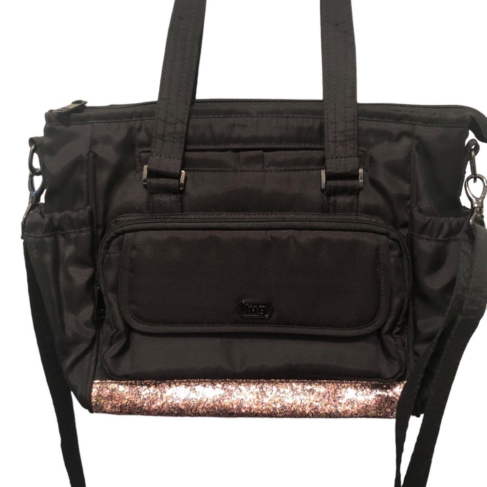 LUG Promenade Nylon Crossbody Bag Black 11X9 Diaper Travel Personal Bag Pockets